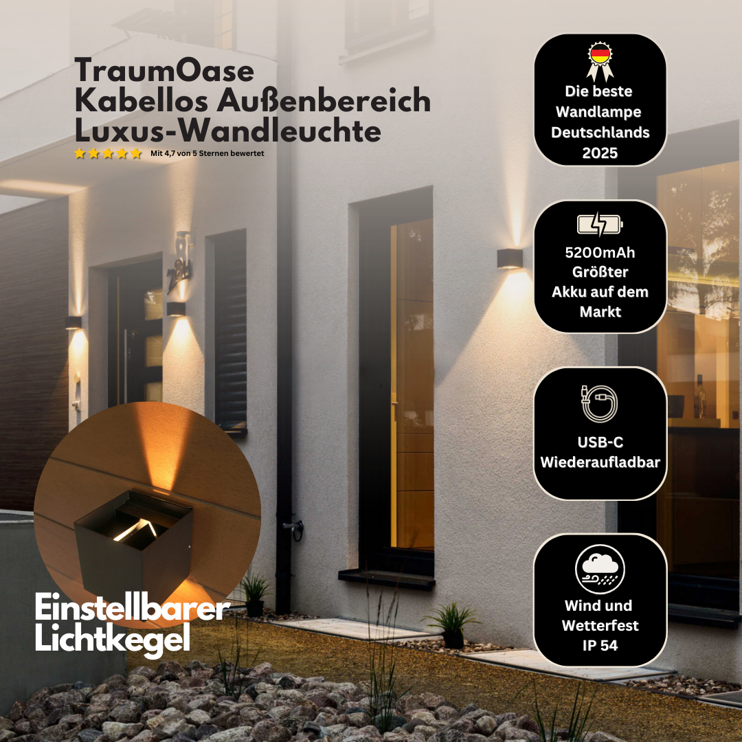 TraumOase™ Kabellos Außenbereich Luxus-Wandleuchte | Das Original